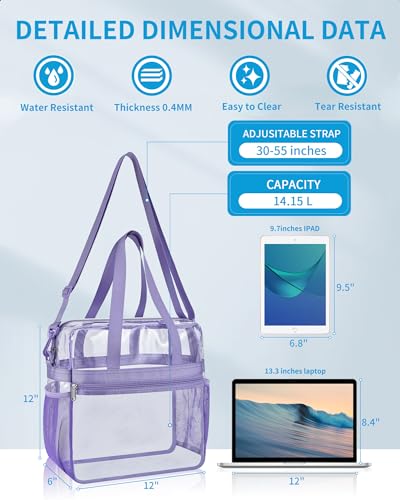 Image of Paxiland Clear Bag for Stadium Events 12x6x12 inches, Clear Tote Bag with Reinforced Strap, Clear HandBag for Sports Concert