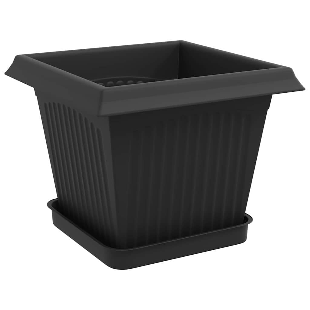 6er Set Blumentöpfe eckig Kunststoff, 20x20x16 cm Pflanzentöpfe für Außen und Innen, Moderne Pflanzgefäße in Schwarz mit Drainagelöchern für Garten, Balkon und Terrasse