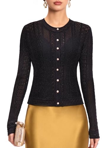 FAIRY SEASON Women's Crochet Cropped Cardigans, Sweater with Pearl Buttons