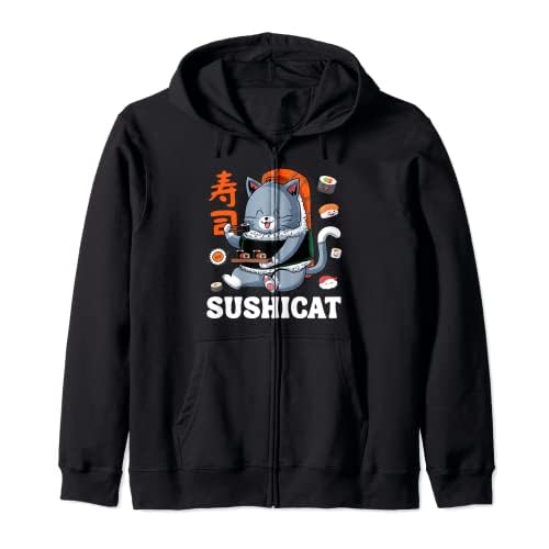 Sushicat Lustige Katze Fressen Sushi Roller Japanisches Kawaii Futter Kapuzenjacke