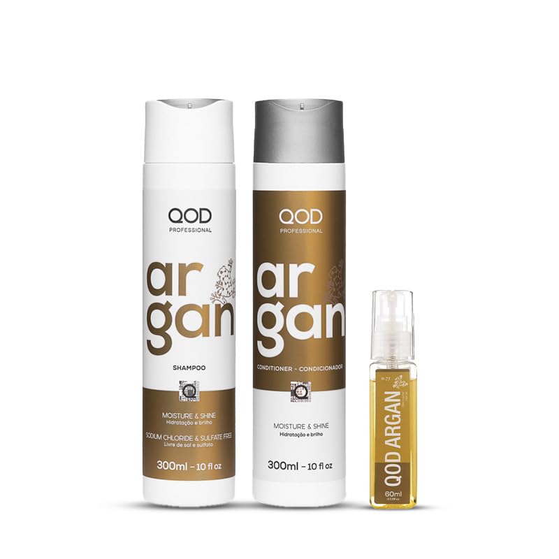 QOD PRO Argan Hair Care Set – Shampoo, Conditioner & Argan Oil Serum, Deep Hydration, Frizz Control & Shine for Dry, Damaged Hair, Total 660ml / 22.2 fl.oz