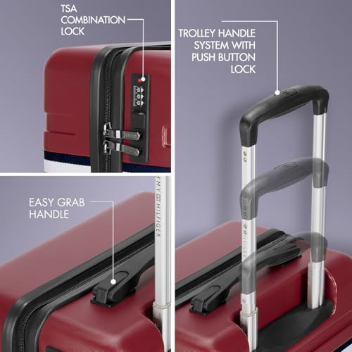 Image of Tommy Hilfiger Hard Luggage Set of 3 (Small, Mid and Large) Berlin - Wine | Check-in Trolley Bags with TSA Lock | 360 Spinner Wheels | Telescopic Handle | Hardshell PC Suitcase |Water Resistance