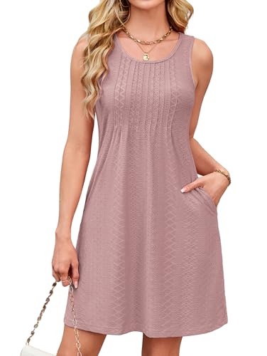 Image of Kikibell Summer Casual Dresses for Women Sleeveless Loose Fit Swing Basic Sundresses Coverup Ash Pink S