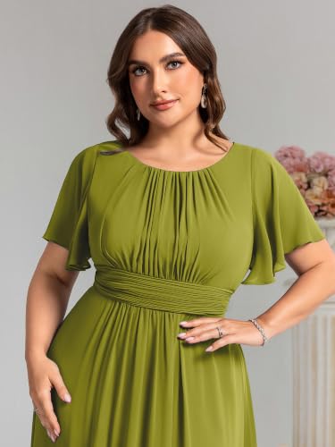 Image of Ever-Pretty Plus Elegant Formal Dresses for Curvy Women Round Neck Short Sleeves Chiffon Bridesmaid Mother of The Bride Dress