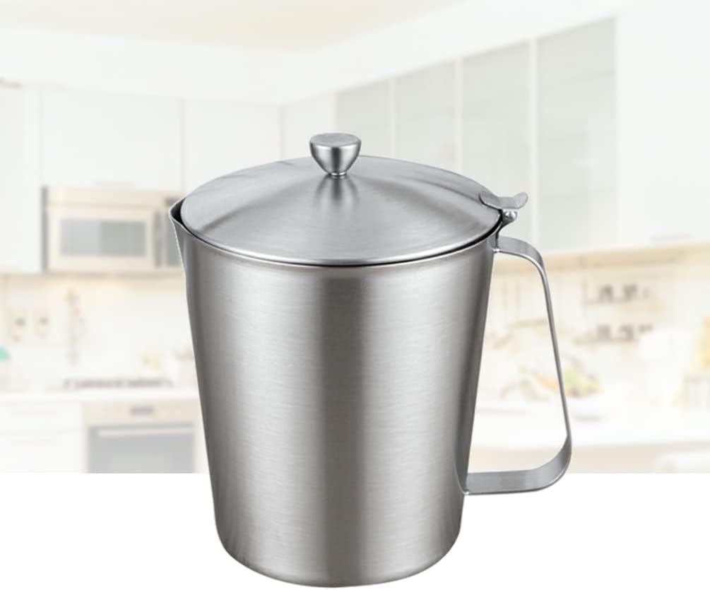 Milk Measuring Frothing Pitcher Jug Cup with Lid Stainless Steel Coffee Espresso Steaming Pitchers Cup Chocolate Candy Butter Cheese Melting 700ml(9 * 7.5 * 13cm) (As Shown 10.5 * 8.8 * 14cm)