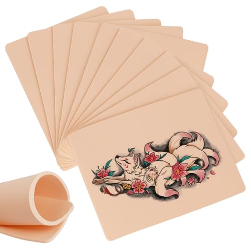 Rayyl 10pcs Fake Skin 3mm Professional Tattoo Practice Skin 6"x8" Silicone Sheets Tattoo Supplies for Beginners and Artists