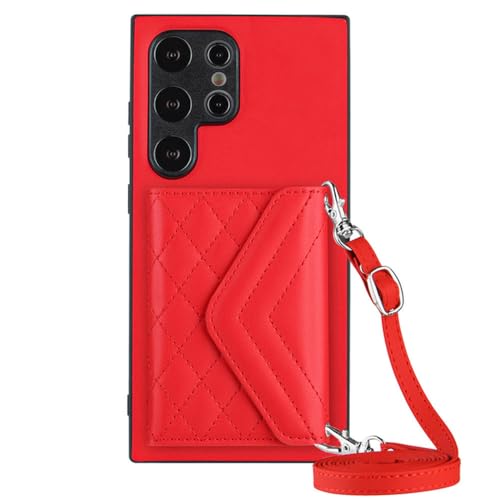 Étui portefeuille rouge à bandoulière pour Galaxy S22 Plus, idéal en voyage