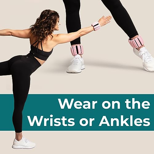 Image of Home Gym Ankle and Wrist Weights for Women, Set of 2, 1 lb, Pink | Adjustable 1 lb wearable weights, set of two, in pink. For yoga, dance, barre, pilates, cardio, aerobics and walking.