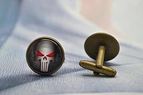 Skull Cufflinks,Men Cufflinks,Wedding Cuff Links,Handmade Cufflinks,Glass Round Bronze Cufflinks,Charm Jewelry,Shirt Cufflinks,Vintage Style,