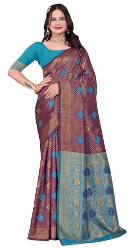 Sari indien en soie pour femme avec pièce de tissu de chemisier incluse