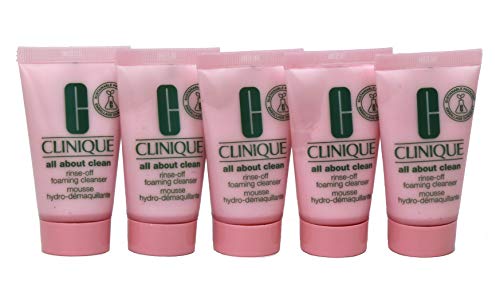 Pack of 5 x Clinique All About Clean Rinse-Off Foaming Cleanser, 1 oz each Sample Size Unboxed