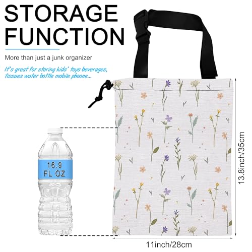 Image of Car Trash Bag Wildflowers Car Garbage Bag Hanging Car Trash Can for Back Seat with Drawstring