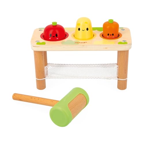 Image of Janod Farm My First Tap Tap Table - Vegetable Pouding Bench - Ages 12 Months - 3 Years - J03309