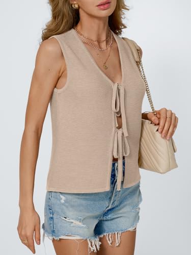 Image of LILLUSORY Womens Tie Front Tops Vacation Sweater Vest | Bohemian Style, Beach Resort Wear, Concert Western Outfits, Crochet Tops, Vacation Outfits, Cute Y2k Sleeveless 2026