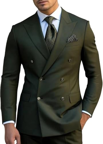 Slim Fit Men Suits for Groom Double Breasted Peak Lapel 2 Piece Sets Blazer Jacket Pants Business Wedding Tuxedo