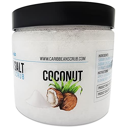 Caribbean Scrub Dead Sea Salt Organic Body Scrub - Large 16oz Exfoliating Salt Scrub to Exfoliate & Moisturize Skin, Deep Cleansing Body Scrub (Coconut)
