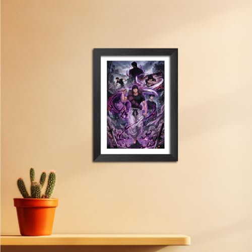 Image of TenorArts Toji Fushiguro Poster Jujutsu Kaisen Anime Laminated Photo Frame Painting with Matt Finish Black Textures (12inches x 9inches)