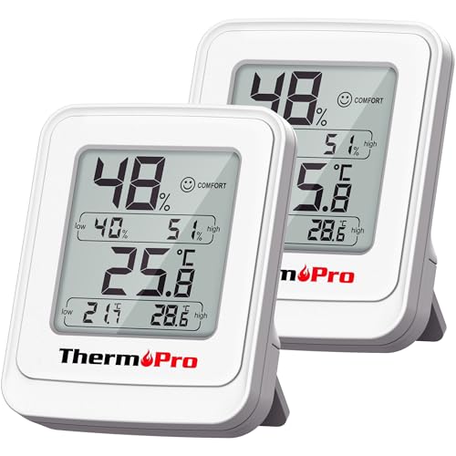 ThermoPro TP150 Termohigrómetro digital, resistente al agua IPX5, fácil de leer, actualización rápida en 10 segundos para plantas, invernaderos, jardines, sauna y fuente termal interior, 2 piezas