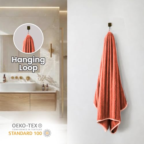 Image of MAXOSHINE Microfiber Towels for Bath-Stripes Bath Towel for Men and Women-Soft Coral Fleece Zero Twist Towel with Hook 400 GSM Quick Dry Super Absorbent-70 x 140 cm (1, Red)