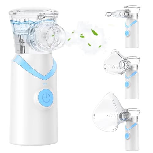 Dispositivo de inhalación Larair para adultos y niños, nebulizador silencioso, inhalador recargable y portátil, inhalador con función de autolimpieza y volumen de pulverización ajustable, Azul.