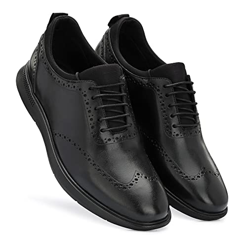 Image of Legwork Crossover Brogues for Men | Genuine Leather & Mesh Upper, Cushioned EVA Sole | Lightweight Semi-Formal Lace-Up Oxfords for Office, Travel & Casual Comfort