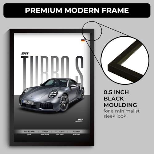 Image of Porche 911 Poster | Framed A4 Sized (31 x 23 cm) | 911 Turbo Car Porche Posters for Wall, Gift for Boys | Supercar Frames | Poster Sportscar Frame | Car Posters for Wall, Bedroom, Hostel, Study Desk (F 157)