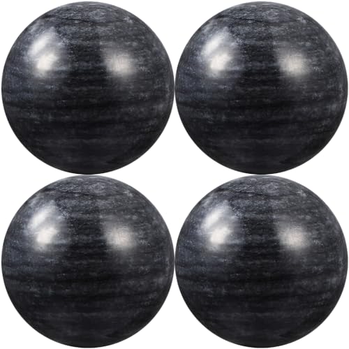 LOGOFUN 4Pcs Marble Stone Baoding Balls Hand Exercise Ball Chinese Health Exercise Massage Ball for Stress Relieve Hand Exercise Supplies - Black