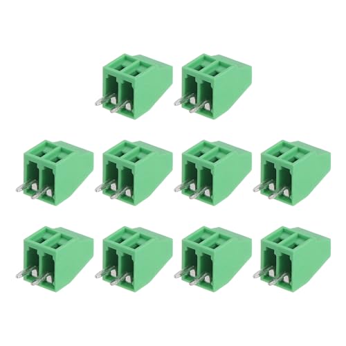sourcing map 10Pcs 2 Pin PCB Mount Screw Terminal Block Connector 2.54mm 0.1 Inch Pitch, Green