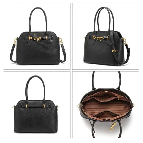Image of Womens Leather Satchel Handbag, Top Handle Crossbody Purse | Genuine Leather, Structured Satchel, Small or Large, Top Handle, Crossbody Strap, Daily Carry, Work Travel