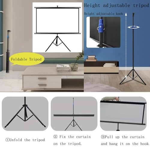 Pantalla de proyector de 72 pulgadas con trípode universal, pantalla portátil ajustable 4:3/16:9 para interior y exterior miniatura 4