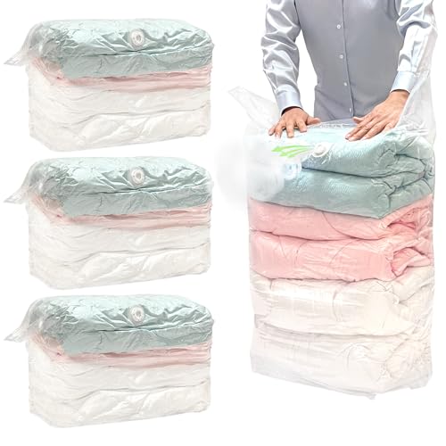 QWORK® 4 Piezas Bolsas Vacio Cúbicas, 80 x 100 x 38 cm Bolsas de Vacío Reutilizables Extra Grandes, para Ropa, Edredones, Ropa de Cama