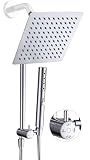 G-Promise Deviatore per doccia interamente in metallo con supporto basso, esteso 34 cm, include soffione doccia a pioggia, doccetta a mano a 3 funzioni con modalità massaggio, tubo lungo in acciaio