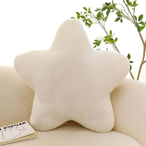 Cojín acogedor en forma de estrella para niños   Cojín decorativo en forma de estrella   Cojín decorativo de peluche para habitación infantil y dormitorio   30 cm   Blanco lechoso
