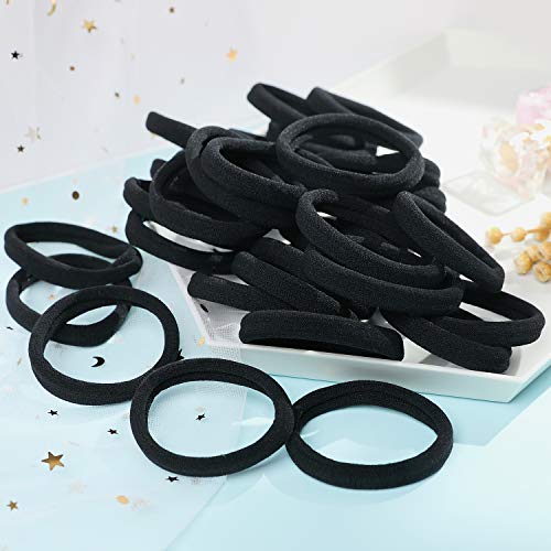 Image of IVARYSS 50 Pcs Hair Ties for Women, Black Large Thick no Pull Ponytail Holder, Cotton Seamless no Crease Elastic Fabric Hair Bands