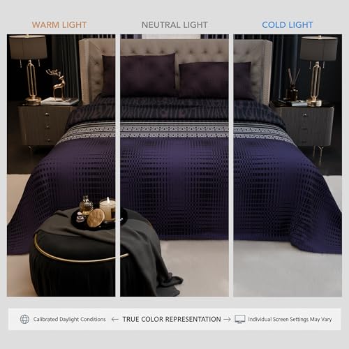 Image of Stoa Paris 100% Bamboo Cotton King Size Bedsheet with 2 Pillow Covers, 200TC Printed Bedding Set, Breathable, All-Season Comfort, Aesthetic Home Decor, Imperial Grandeur -Amethyst Realm(228cmx274cm)