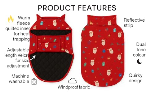 Image of The Pets Company Dog Winter Coat Jacket, Clothes, Windproof, Light Weight, Washable, Ultra Warm Thick Fleece Lined Dog Vest for Cold Weather Protection, (Christmas Cherry, Medium - 18 Inch)
