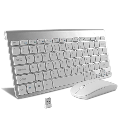 Image of Thanice Wireless 2.4G Keyboard and Mouse Combo, USB Slim Portable Wireless Keyboard Mause, with Quiet Click, Compatible with iMac Mac PC Laptop Computer Smart TV PS4 (Silver)