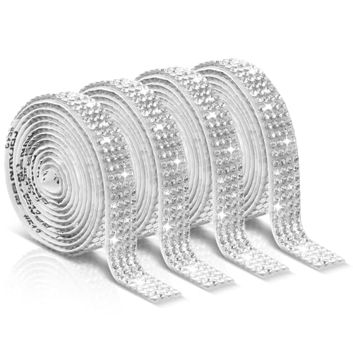 Telooco 4 Rouleaux Ruban Adhésif Strass Autocollant Paillettes Cristal Bande Ruban de Strass Autocollant pour Bricolage Artisanat Miroirs Vêtements (4...