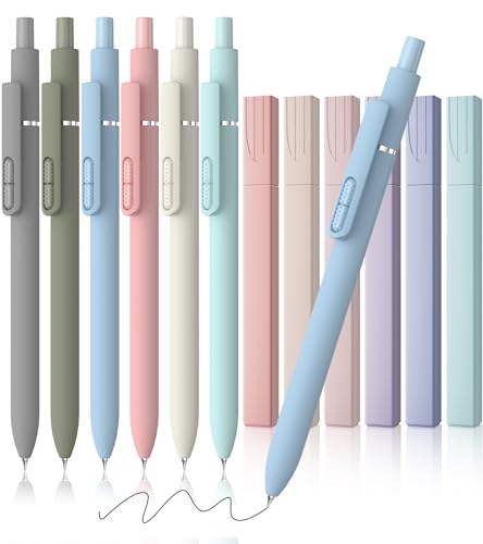 JIMMIDDA 12 Pack Gel Pens, 0.7mm Black Ink Fine Point Smooth Writing with Aesthetic Highlighters,