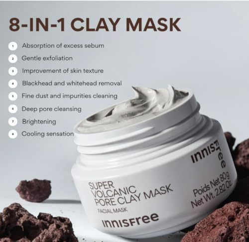 Image of Innisfree Super Volcanic Pore Clay Mask | Korean Skincare with Volcanic Clusters & AHA | Triple Exfoliation for Deep Pore Cleansing, Oil Control & Smoother Skin | For Oily & Combination Skin.