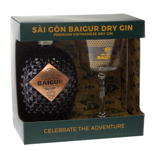 Saigon Baigur Premium Dry Gin Coupette Glas VAP | Einzigartige Mischung aus 12 Vietnamesischen Botanicals | Erster Premium Dry Gin aus Ho-Chi-Minh-Stadt | 1x700ml Saigon Baigur Gin & 1x Coupette Glas