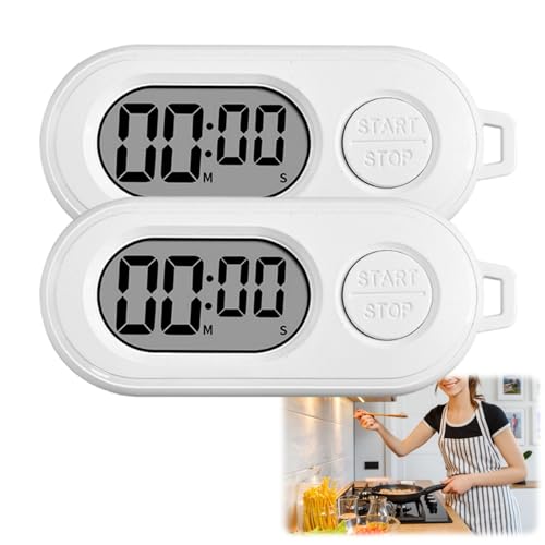 2 relojes de cronómetro con llavero blanco con pantalla LCD, temporizador digital de precisión y reloj despertador, mini reloj de bolsillo electrónico portátil, resistente al agua, reloj deportivo