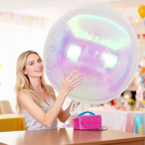 Image of Iridescent Round Foil Balloons 32 Inch 5 Pcs Holographic 4D Ball Balloons Clear Balloon Ornament Mylar Balloon for Girls Mermaid Under The Sea Rainbow Birthday Wedding Baby Shower Party Decor