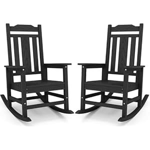 SERWALL Black Outdoor Rocking Chair Set of 2, All Weather Patio Rocking Chair, HDPE Poly Rocking Chair for Adults, Heavy Duty Front Porch Rocker