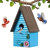 handrong Blue Bird Houses for Outside,Blue Birdhouses for Outdoors,Hanging Bluebird Houses for Outside,Wooden Hummingbird House,Decorative Bird Nest,Country Style Bird Box,Bird Gifts for Bird Lovers
