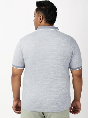 Image of Bewakoof Men's Geometric Print Regular Fit Half Sleeve Jacquard Plus Size Polo T-Shirt