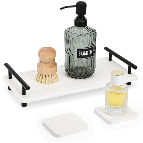 Image of Segbeauty 12x6in Fast Drying Sink Caddy, Stone Drying Mat for Kitchen Counter, Bathroom Vanity Tray Diatomaceous Earth Stone Coasters Sponge Holder Soap Drying Rack Water Absorbing Stone Tray for Sink