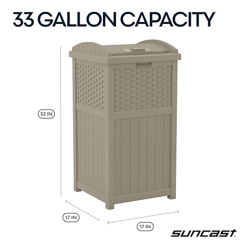Suncast Wicker Resin Outdoor Hideaway Trash Can with Latching Lid for Use in Backyard, Deck, or Patio, Dark Taupe - image 3