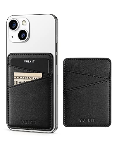 VULKIT Phone Card Holder Wallet Leather Adhesive Pocket RFID Blocking Credit Card Sleeves Stick Back of Phone Smartphones Black