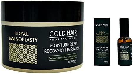 Gold Hair After Care Treatment Mask 500ml & Serum 50ml, Deep Moisturizing Mask, With Protein Rich Formula, Nourishes, Moisturizes, Smooth and Shiny, Serum for Hair Reconstruction